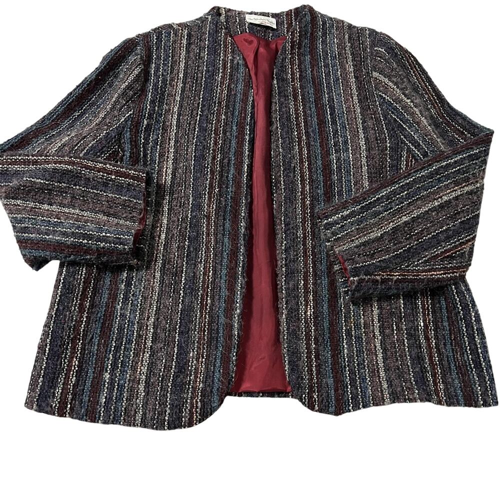 Vintage Jacket Womens Medium Colorful Tweed Boucle Open Academia Mohair Cottage